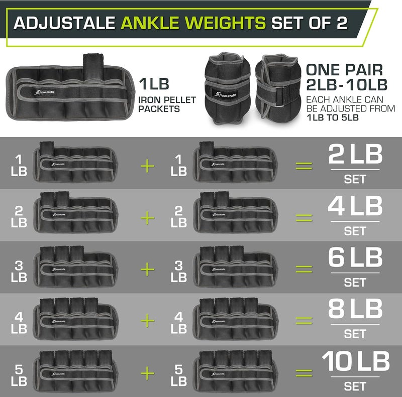 ProSourceFit Ankle/Wrist and Arm/Leg Weights Set of 2, Adjustable Strap 1 lb-5 lb, Adjustable Weight 15 lb, 10 lb, 7 lb for Men and Women - Image 2